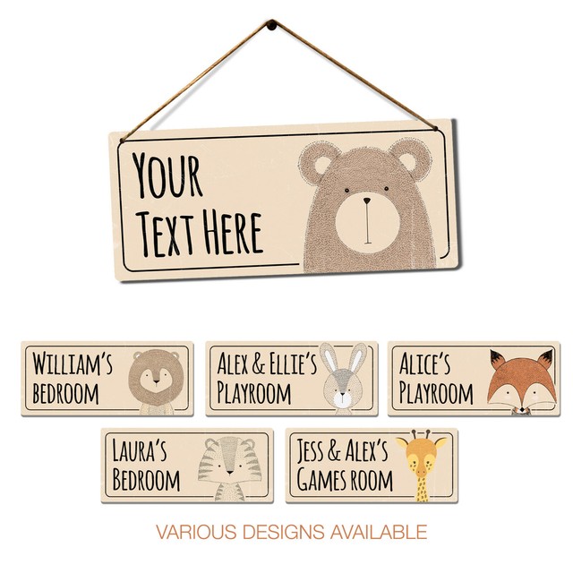 Personalised Cute Animal Metal Door Plaque Sign Kids Bedroom Playroom Children