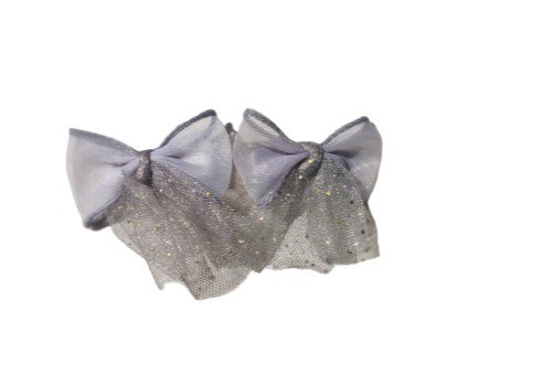 NEW 5cm Grey 100% Polyester Glitter Net Bow Hair 3.5cm Fork Clip Slide Fashion