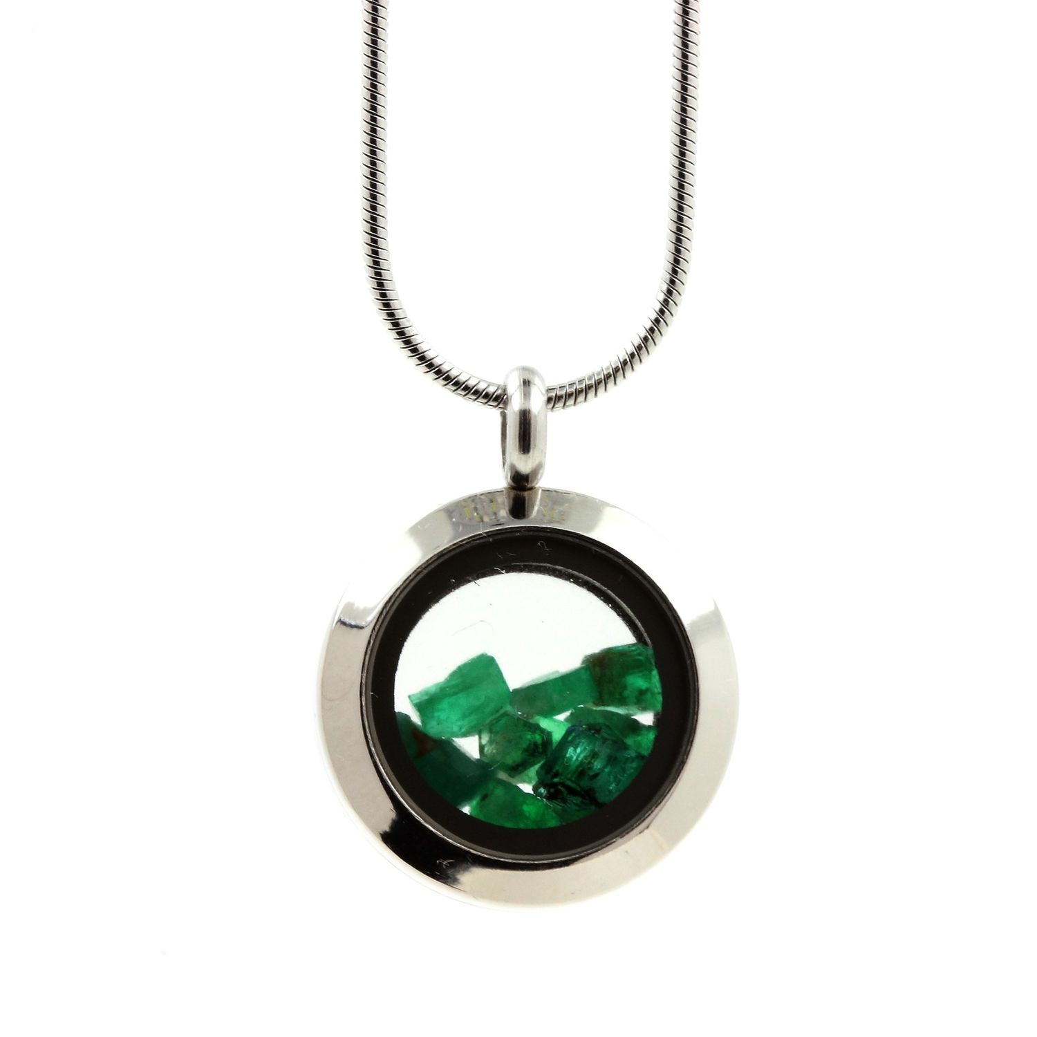 Collier émeraude brute en argent massif, médaillon 20 mm d'exception