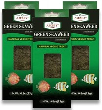 Amzey 2.4oz 3 Pack of Green Seaweed Marine Algae Fish Food 16 Sheets Each 0.8oz 