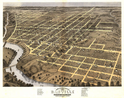 Panoramic Map of Danville Illinois 16x20