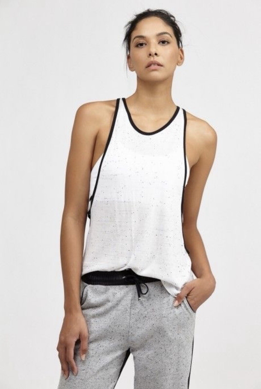 Koral Activewear Vortex off-white speckled layered jersey tank top size S small