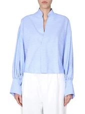 JEJIA COTTON V-NECK SHIRT WITH STRIPED PATTERN SZ 42