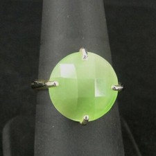 Ring Silver Round Green Faceted Stone Sterling 925 Size 7.75 Ring 7 3/4