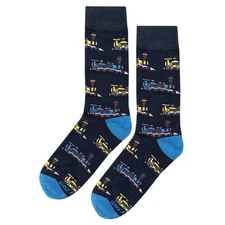 NWT Steam Engine Train Dress Socks Novelty Men 8-12 Black Crazy Fun Sockfly