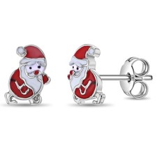 Christmas Santa Kids / Children / Girls Earrings Enamel - Sterling Silver