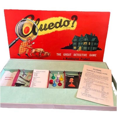 Cluedo Brettspiel Vintage 1949 Red Bloodhound Detektivbox komplett