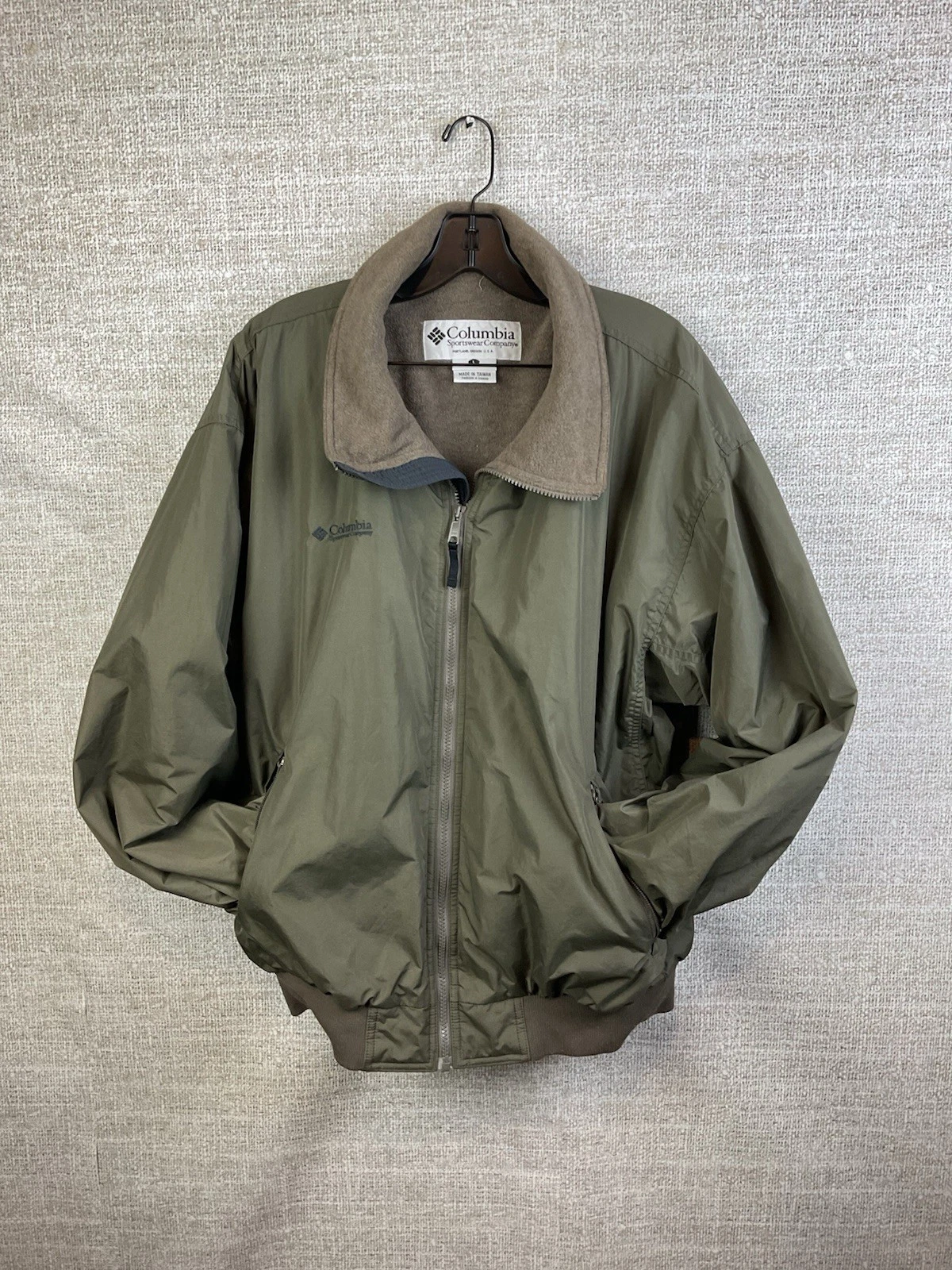 ColumbiaSportswear coatLogoOlive Coldweather FullZip FleeceLined Jacket L Collar