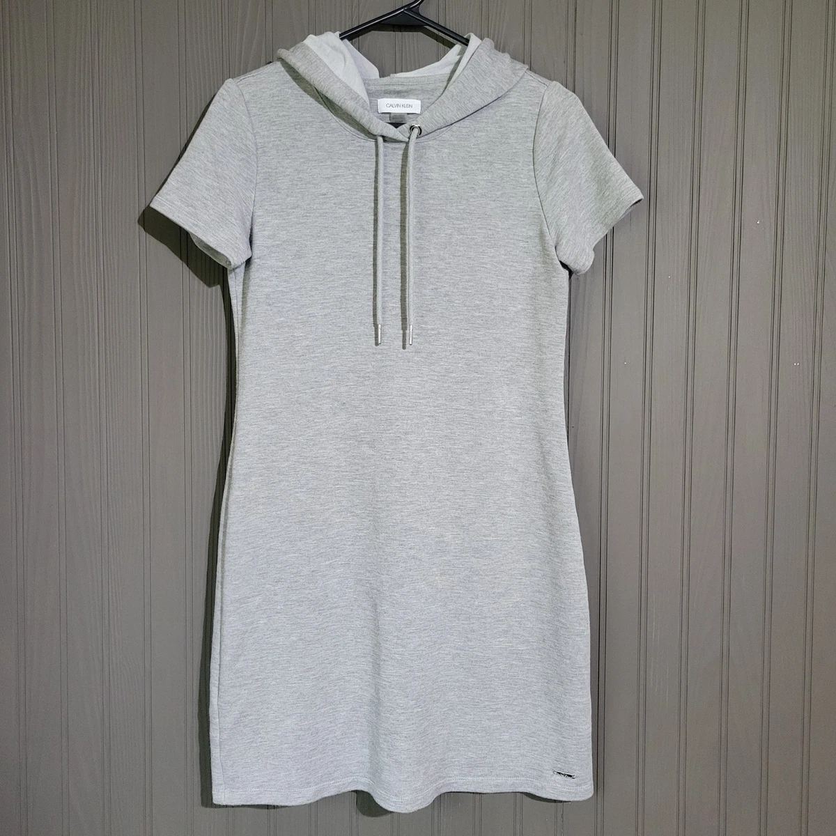 calvin klein short sleeve sweater dress Calvin Klein Cowl Neck Ribbed Knit Sweater Dress Cap Sleeves Gray Size Medium