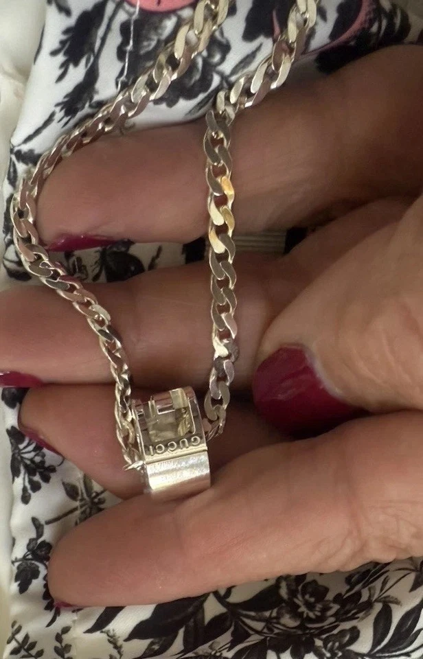 Collar de plata de ley GUCCI G recortado nuevo en caja 16" Foto 4 de 4