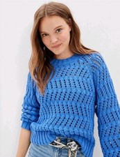 American Eagle AEO Chunky Open Knit Sweater Sz M Medium Blue Oversized See Meas