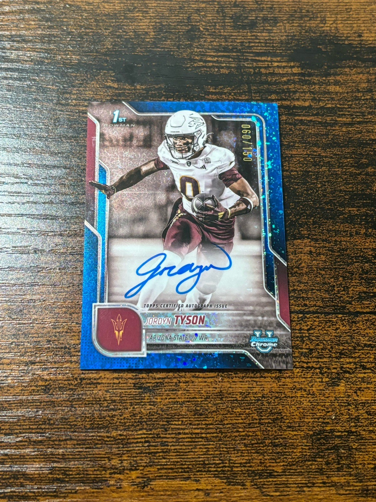 2025 Bowman U Chrome Jordyn Tyson 1st Bowman ON CARD Auto Blue Mini-Diamond /150