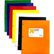 24 New Assorted Up Up 2-Pocket 3-Hole Plastic Portfolio Folders 9.375"x 11.375"