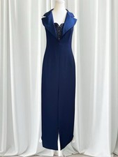 Ever Beauty Women’s Size 8 Navy Blue Halter Evening Gown Beaded Bodice