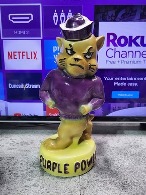 Kansas State Willie Wildcat Purple Power Whiskey Decanter Empty 12'' Ceramic 1970