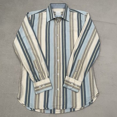 Samuel Windsor Shirt Mens Small Striped Button Down Collar Long Sleeve Blue