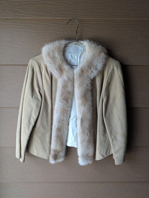 1960s Gus Genetti Light Leather jacketWith Mink Stole, Lace Lining,  size 14 