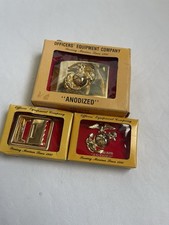 USMC Officers Equipment Company Anodized Gold Plated Belt Buckle EGA Set 3pc NOS