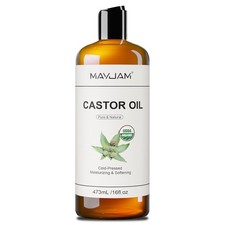 MAYJAM Organic Castor Oil 16 oz, 100 Pure Cold Pressed Castor Oils for Hair Gro