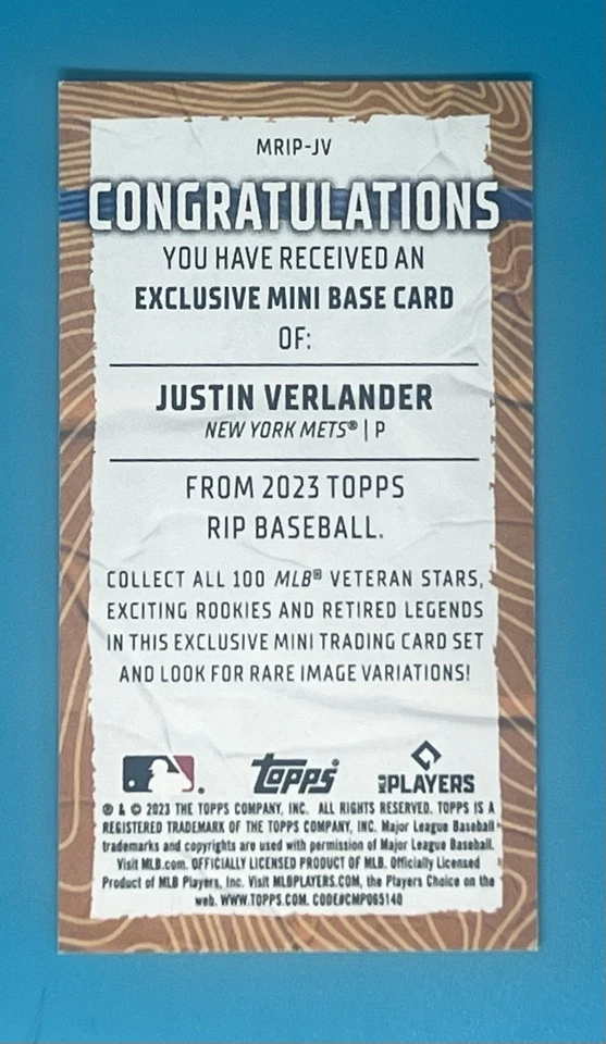 2023 Topps Rip - Mini #MRIP-JV Justin Verlander Mets Chartreuse /45 - Image 2 of 2