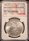 1886 Morgan Silver Dollar NGC BU Brilliant Uncirculated USA Flag Label