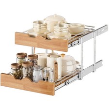 Pull Out Cabinet Organizer 17" W X 21" D 2 Tier Slide Out Shelf Heavyduty Pull O