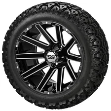 (4) Golf Cart 23x10.50-12 Sierra Sport Tire on 12x7 Black BallMilled Venom Wheel