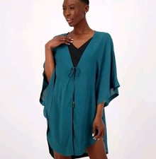 Jantzen Woven Curve Hem Tie Front Cover-Up Dashing Green Medium A624646