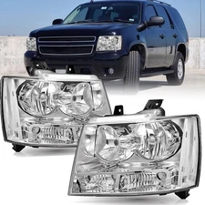 Chrome Headlights For 2007-2014 Chevy Avalanche Suburban Tahoe Left+Right Sets