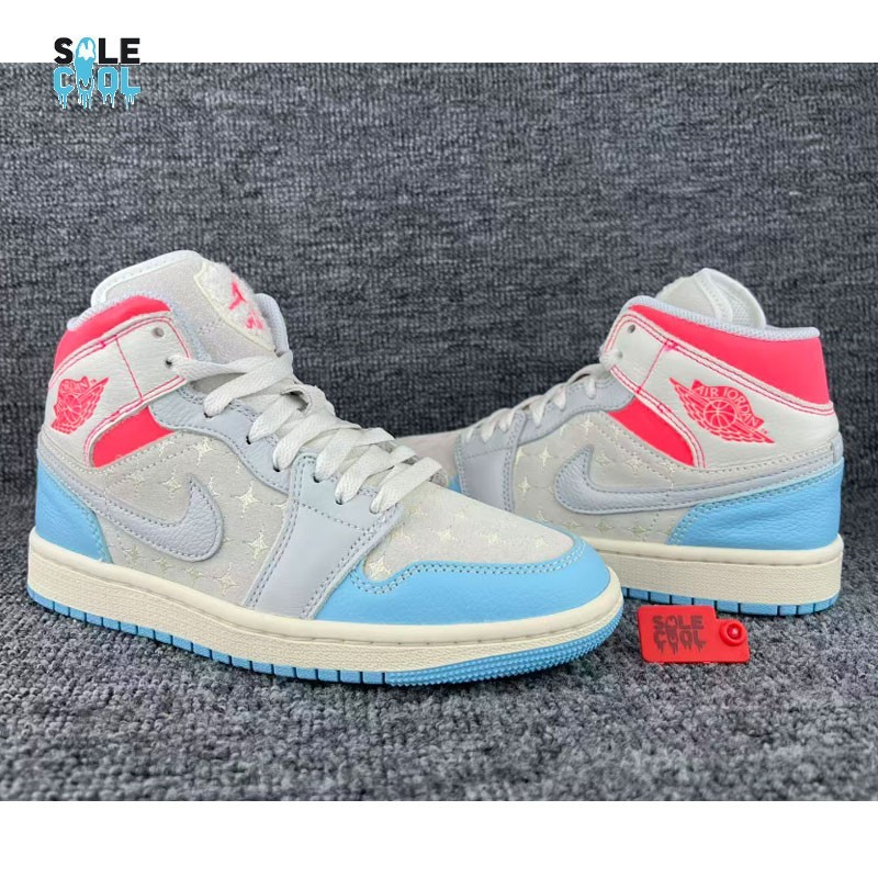 Air Jordan 1 Mid Sail Blue Chill Hot Lava women's Basketball Shoes