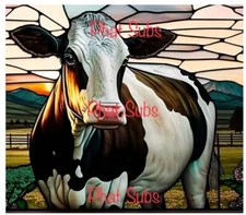 20oz Sublimation Tumbler Wrap Stained Glass Cow Ready To Press Heat Transfer