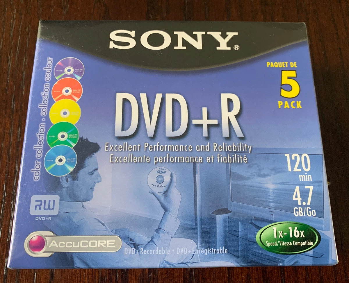 Sony DVD-R 5 Pack (with Cases) 120 Min. 4.7GB - Color Collection New & Sealed