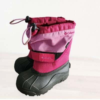 Columbia Baby Girls Size 9 Powderbug Pink Black Waterproof Snow Boots Rain