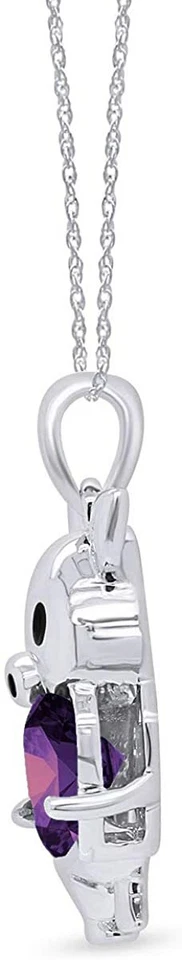 Lindo Collar Colgante Corazón Cerdo Amatista Simulada Chapado en Oro Blanco 14k Plata Foto 2 de 4