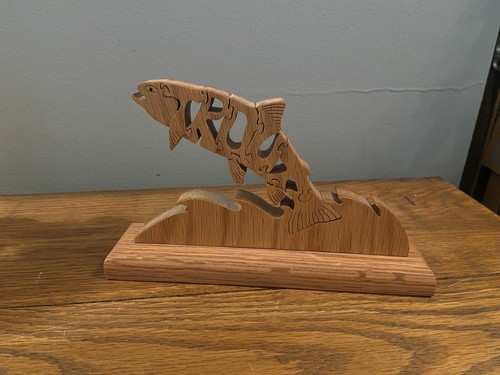 Bass And Trout Free Standing Fish Wood Puzzle Folk Art Scroll Saw 6” - Picture 2 of 6