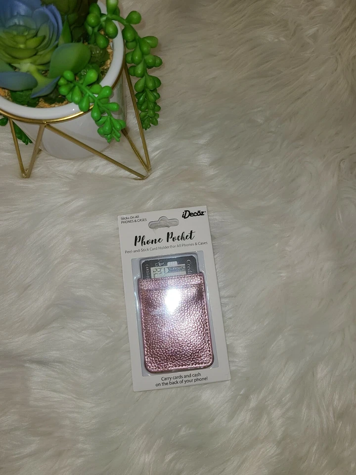 iDecoz Teléfono Bolsillo Stick En Todo Teléfono o Estuche Rosa 3 Ranuras Tarjeta Billetera NUEVO  Foto 2 de 3