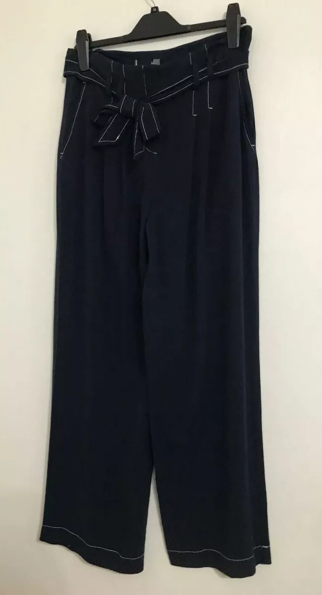 NEW ex Matalan Navy White Contrast Stitched Linen Belted Cropped