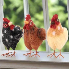 Primitive Farmhouse 3 pc Felt Chickens 4.5"