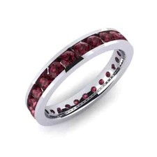 925 Silver Round 3mm Garnet Full Eternity Band Women's Wedding Ring Lab Created