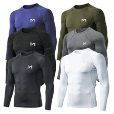 2 Pack Mens Compression Long Sleeve Athletic Workout Shirts Undershirt Baselayer