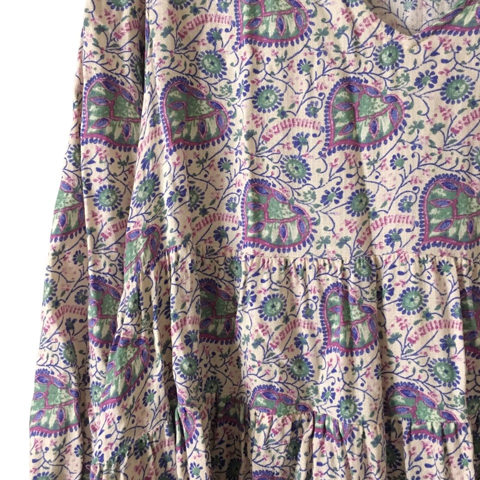 Lucky Brand Women's Peasant Blouse Size L Floral Boho VNeck 3/4 Sleeve