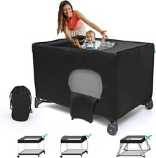 BROLEX Pack N Play Blackout Cover: Stretch Breathable Baby Playard Canopy Black
