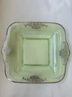 Beaded Lace Green Depression Vaseline Uranium Glass Silver Overlay Platter