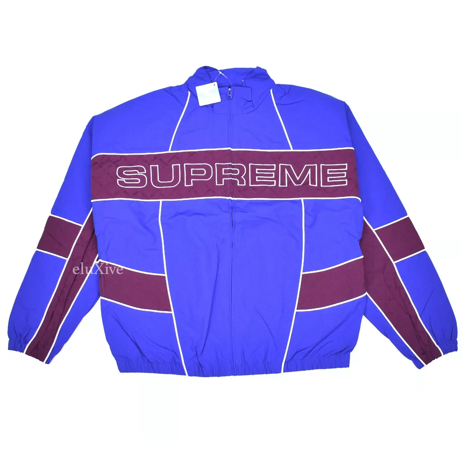 Neuf avec étiquettes Supreme Diamond Jacquard Logo Panneau Veste Track Bleu Homme M FW22 AUTHENTIQUE