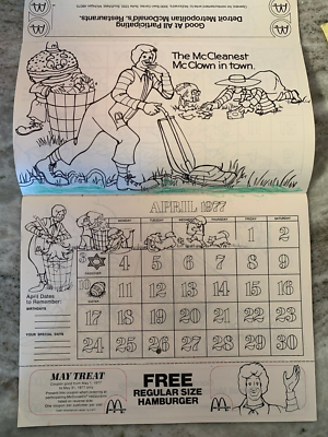 Vintage 1977 Ronald McDonald Coloring Calendar | eBay