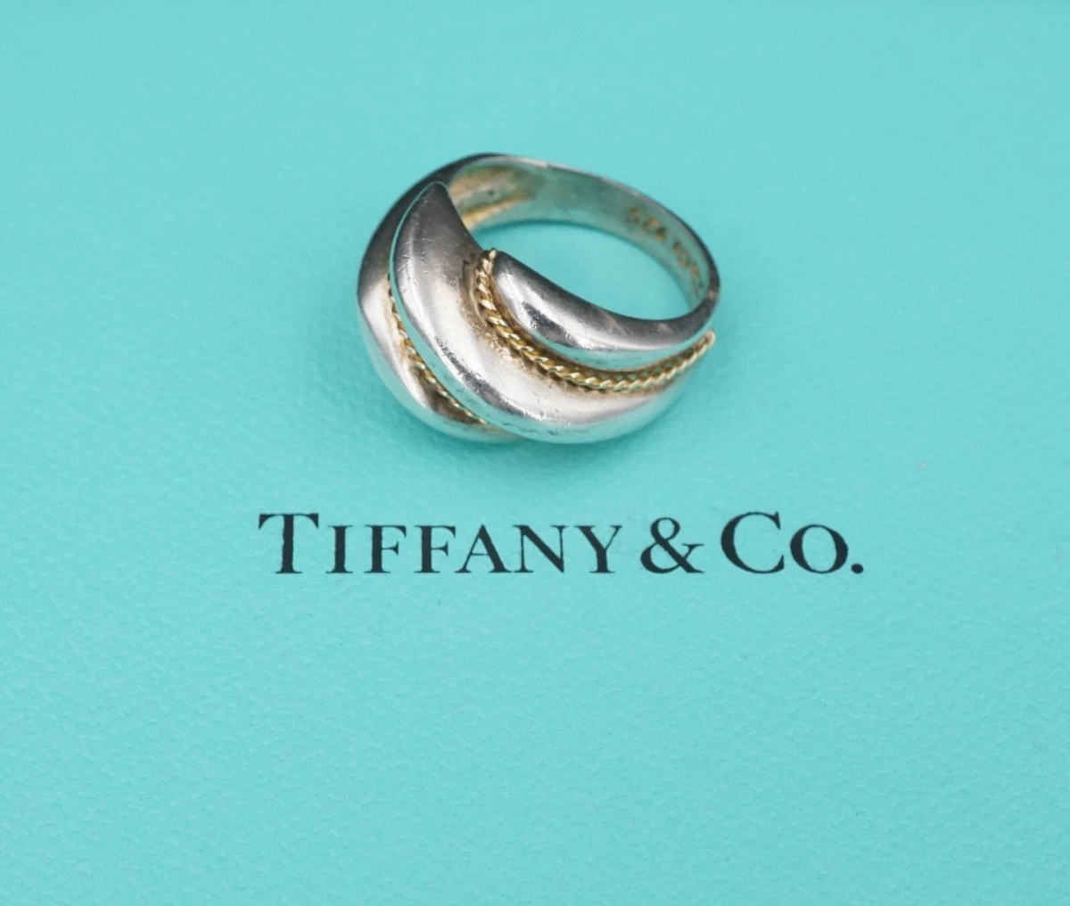 Tiffany Dome Shrimp Braided Rope Ring Sterling Silver 18k Gold