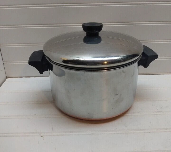 Revere Ware 4 Qt Stockpot Copper Stainless Roaster Pan Dutch Oven & Lid (Wide