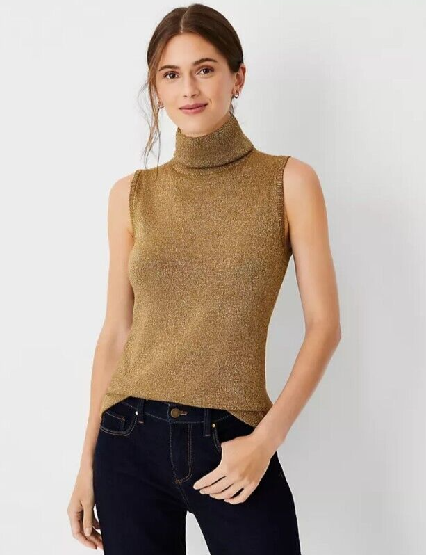 Ann Taylor Shimmer Turtleneck Top Caslon Women Silver Turtleneck