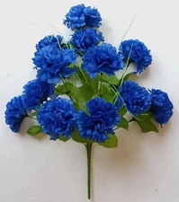 Royal Blue Carnation Bush 12-Bloom 17" Silk Flower Holiday Home In/Outdoor Decor