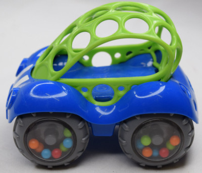 Oball Blue w/ White Stripes Rattle & Roll Sports Race Car Toddler Baby Toy 